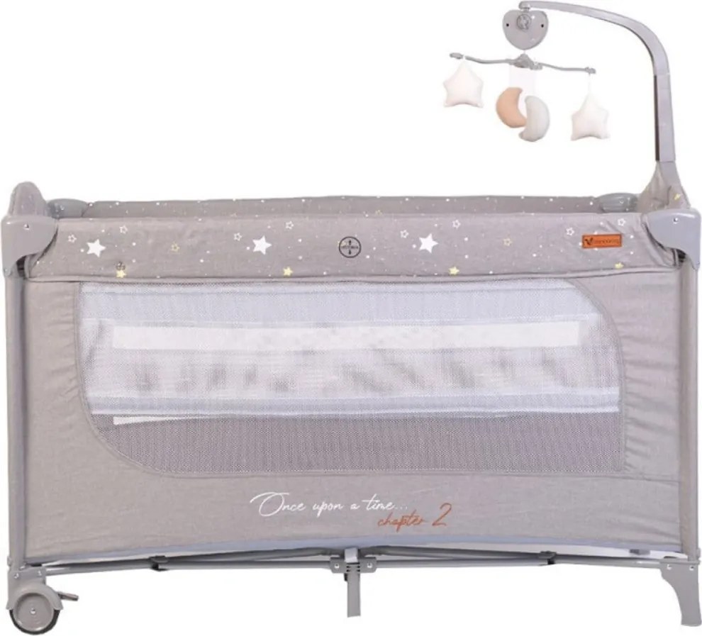 Patut pliant transformabil in tarc copii NOVOKIDS™ Onceuponatime NEST, 62X125 cm, 2 Niveluri, Jucarie Carusel muzical, Fermoar acces lateral, Gri