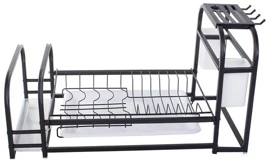 Scurgator vase, Verk Group, de bucatarie, metal si plastic, negru, suport tacamuri si tocatoare, 55x29x31 cm