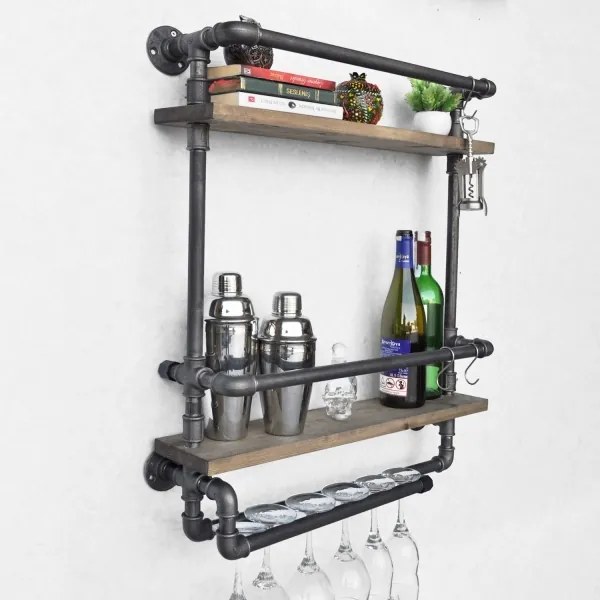 Etajeră de perete BORU 67x60 cm maro/neagră