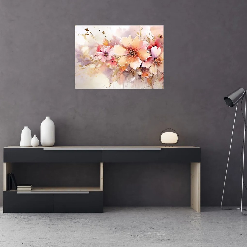 Tablou pe sticlă - Flori (70x50 cm)