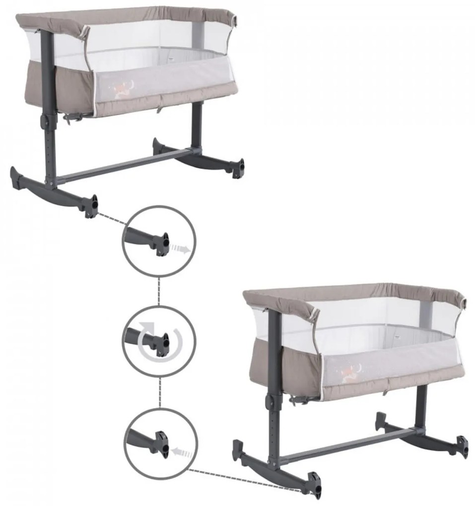 Patut copii transformabil in balansoar bebe NOVOKIDS™ Babies , Design modern, Co-Sleeper , Dimensiuni 90X55X80 cm, 5 trepte de inaltime, Saltea