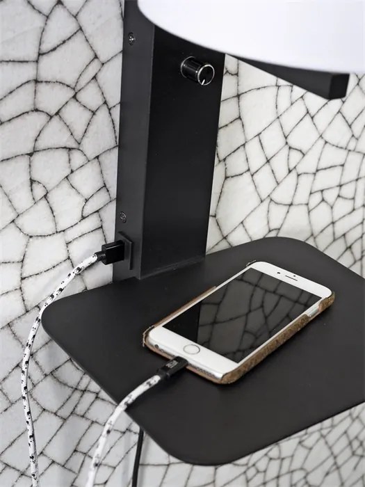 Aplica cu raft, mufa USB si abajur textil in Florence