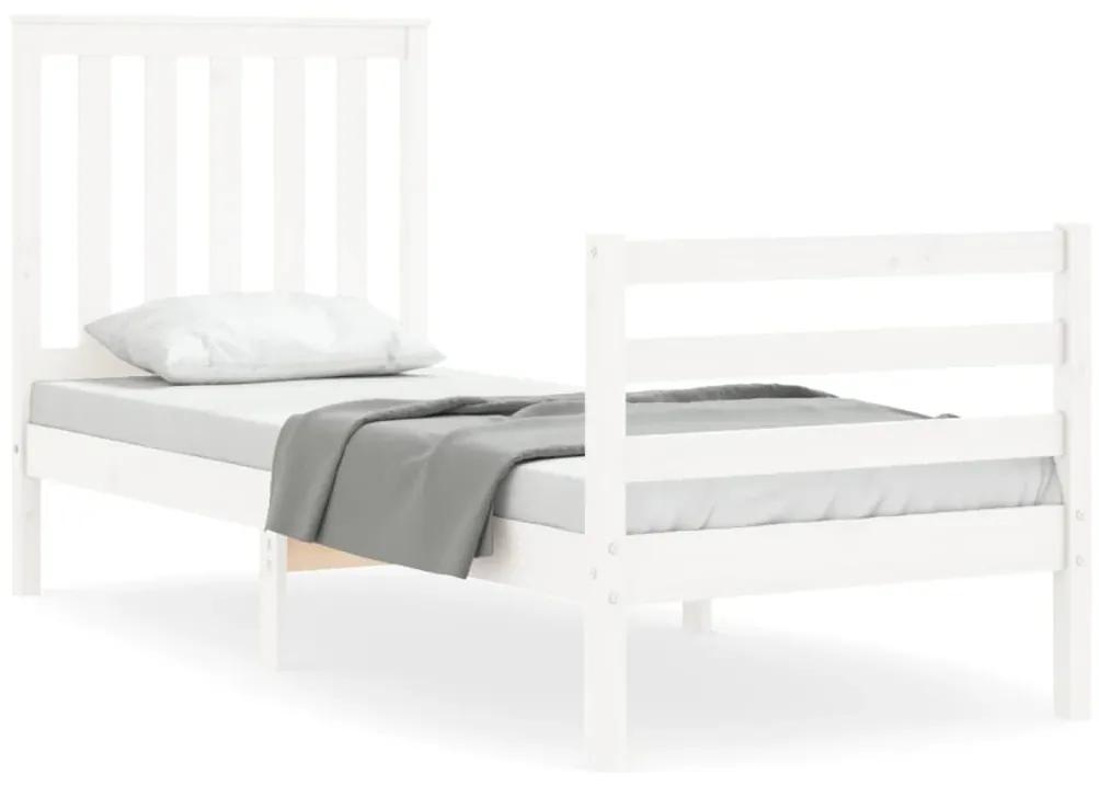 3194207 vidaXL Cadru de pat cu tăblie single mic, alb, lemn masiv