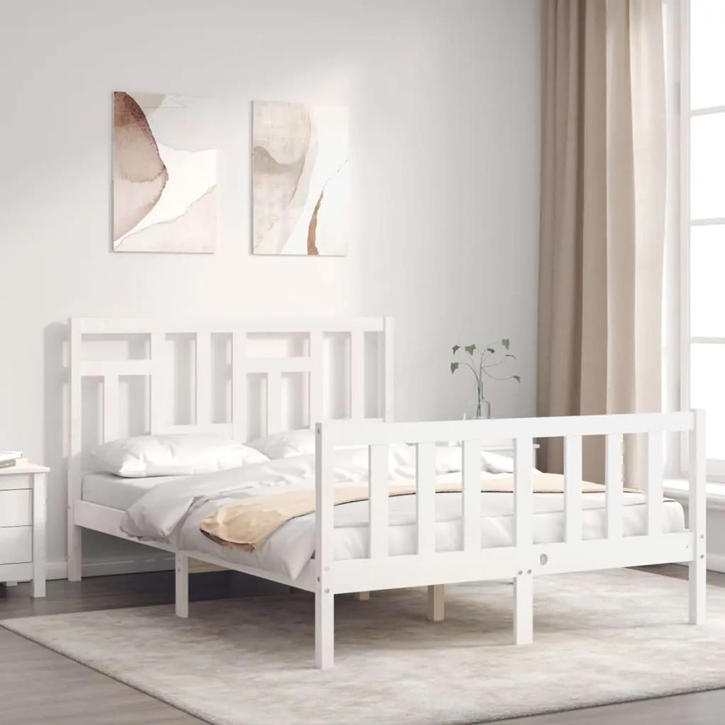 3193142 vidaXL Cadru de pat cu tăblie, alb, 140x200 cm, lemn masiv