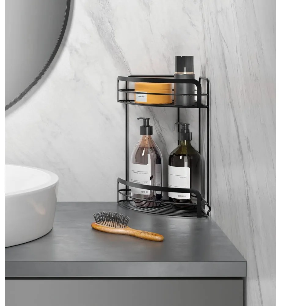 Raft de colț cu 2 etaje pentru baie Metaltex Origin Lava, negru