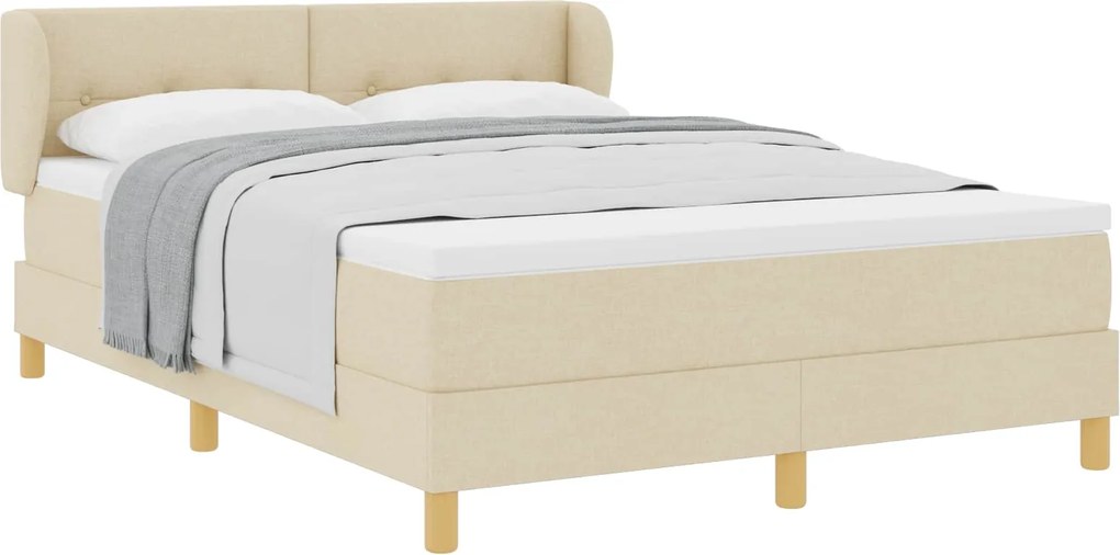 vidaXL Pat cu arcuri cu saltea cu headboard Crem 140 x 190 cm țesătură