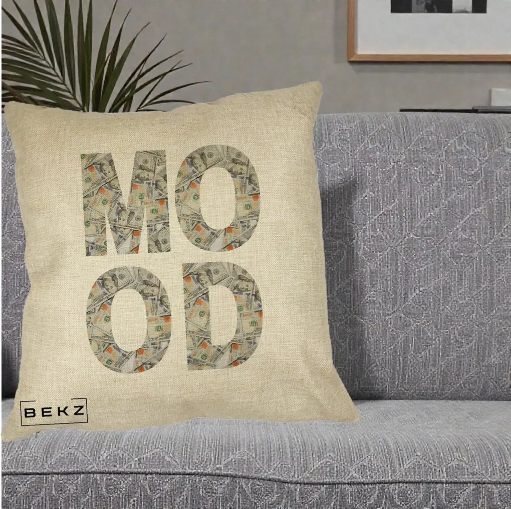 Perna Decorativa MOOD Money Grafic Urban, 40x40 cm, Crem, Husa Detasabila, Perna Inclusa, BEKZ®