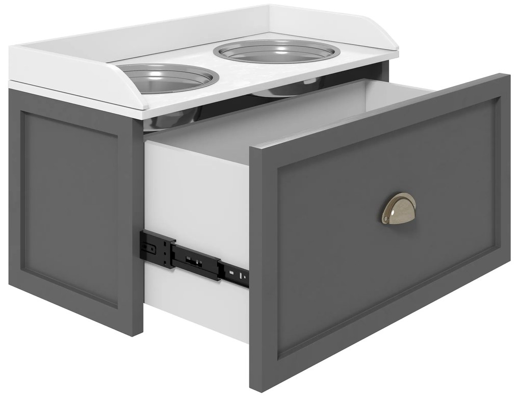 PawHut Boluri Înălțate pentru Câini din Oțel Inoxidabil și Lemn cu Sertar, 60x30x36 cm, Gri | Aosom Romania