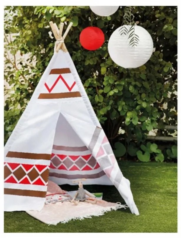 Cort de gradina pentru copii Tepee, Decoris, 120x120x155 cm, poliester, multicolor