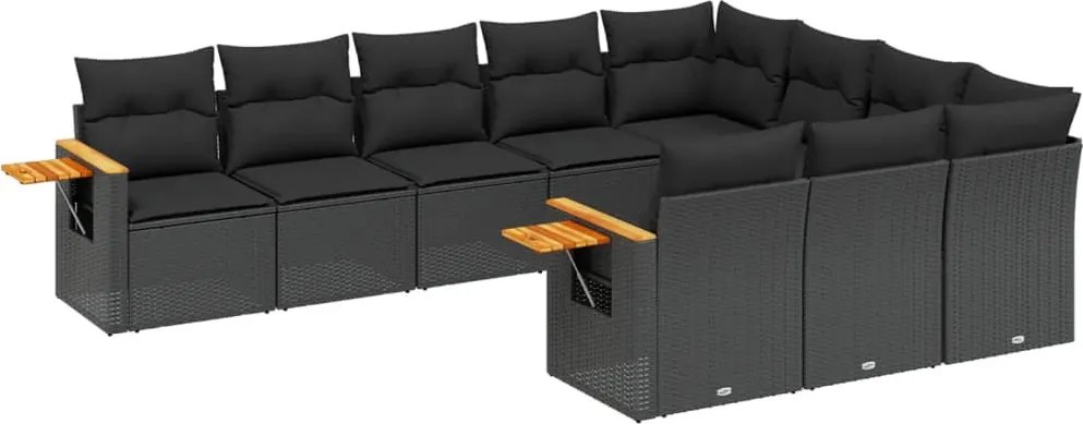 vidaXL Set canapele de grădină cu perne, 10 piese, negru, poliratan