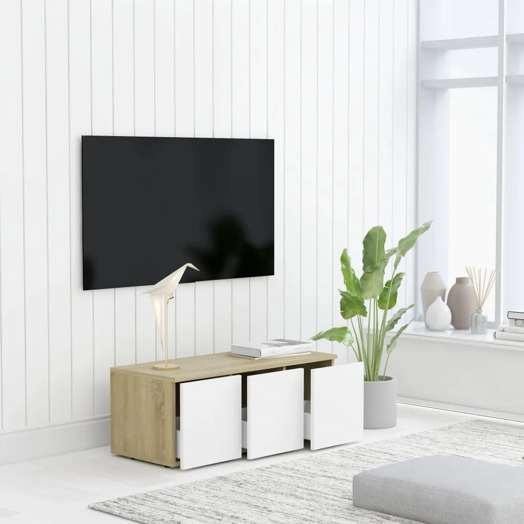 801864 vidaXL Comodă TV, alb și stejar Sonoma, 80 x 34 x 30 cm, PAL