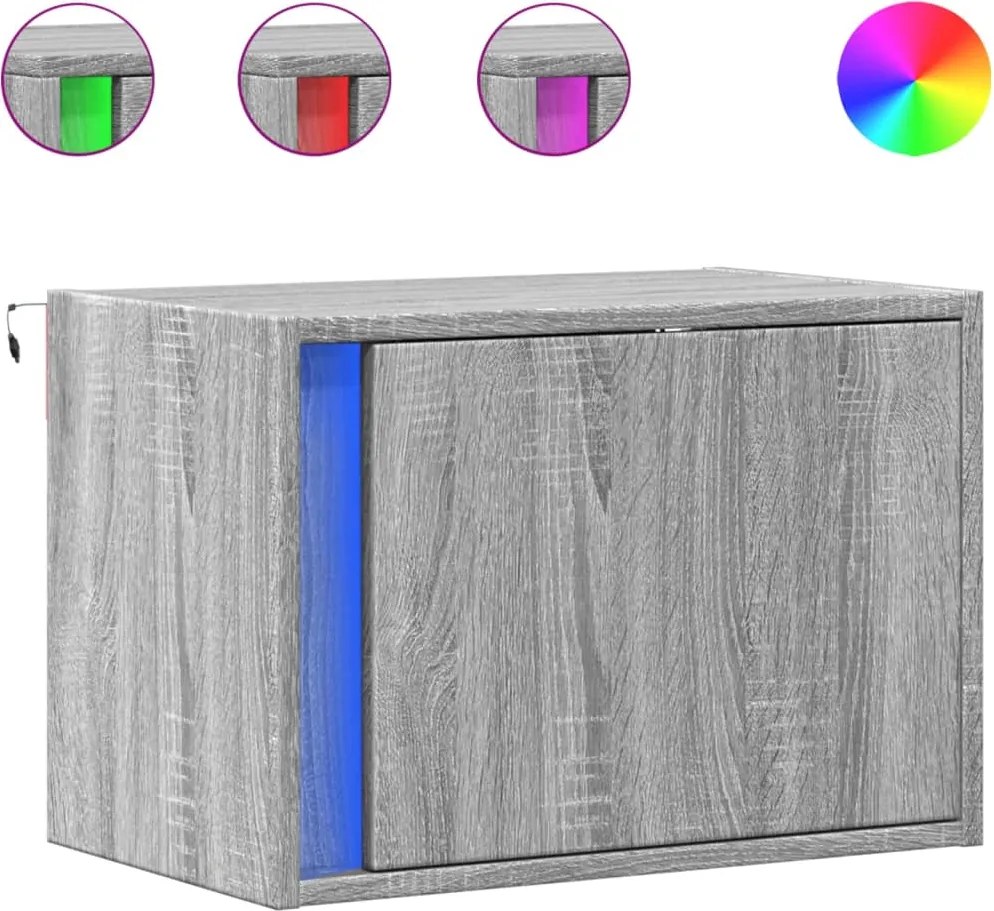 vidaXL Noptieră montată pe perete cu lumini LED, sonoma gri