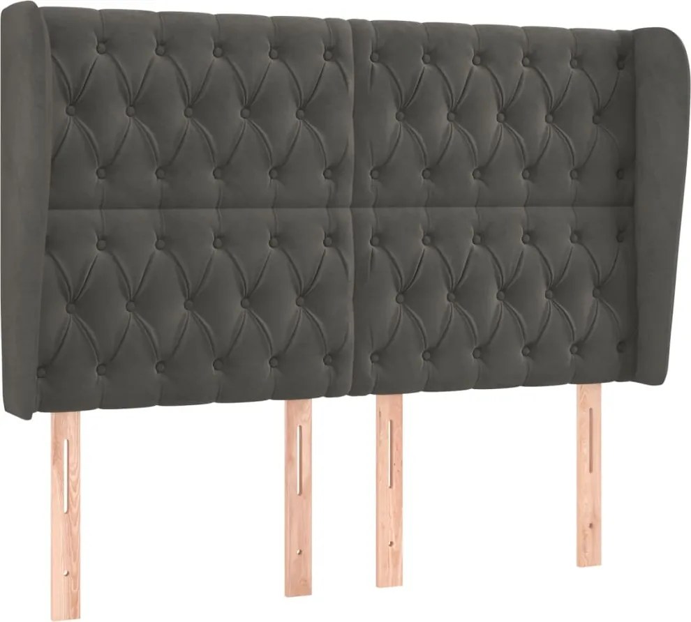 vidaXL Tăblie de pat cu aripioare gri închis 147x23x118/128 cm catifea