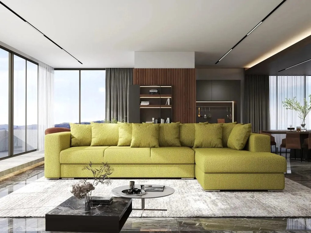 Colțar extensibil dumonde cu ladă de depozitare si sezut confortabil din spuma high-density, Gloria Enjoy Green II 320x183 cm