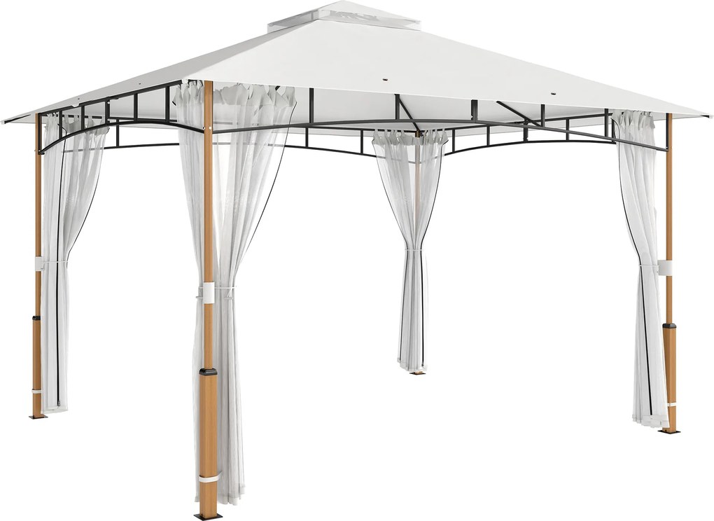Outsunny Foișor 3 x 3.6 m, Acoperiș Dublu UPF50+ cu Plasă, Crem | Aosom Romania