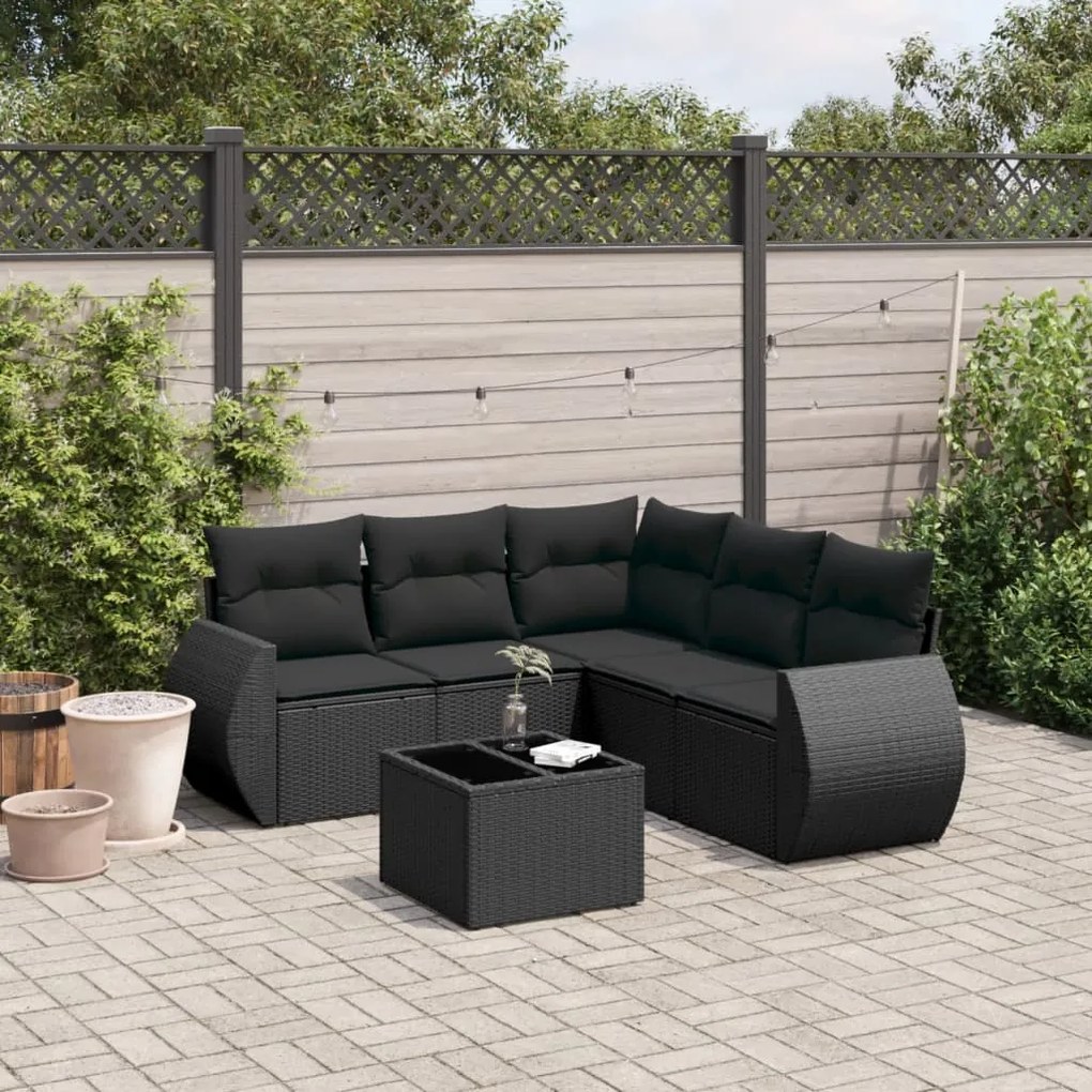 3221354 vidaXL Set mobilier de grădină cu perne, 6 piese, negru, poliratan