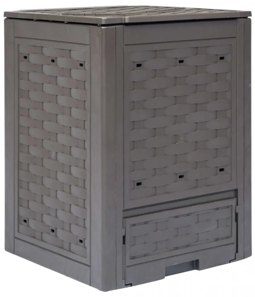 Compostor de grădină, maro, 60x60x83 cm, 300 L plastic ratan