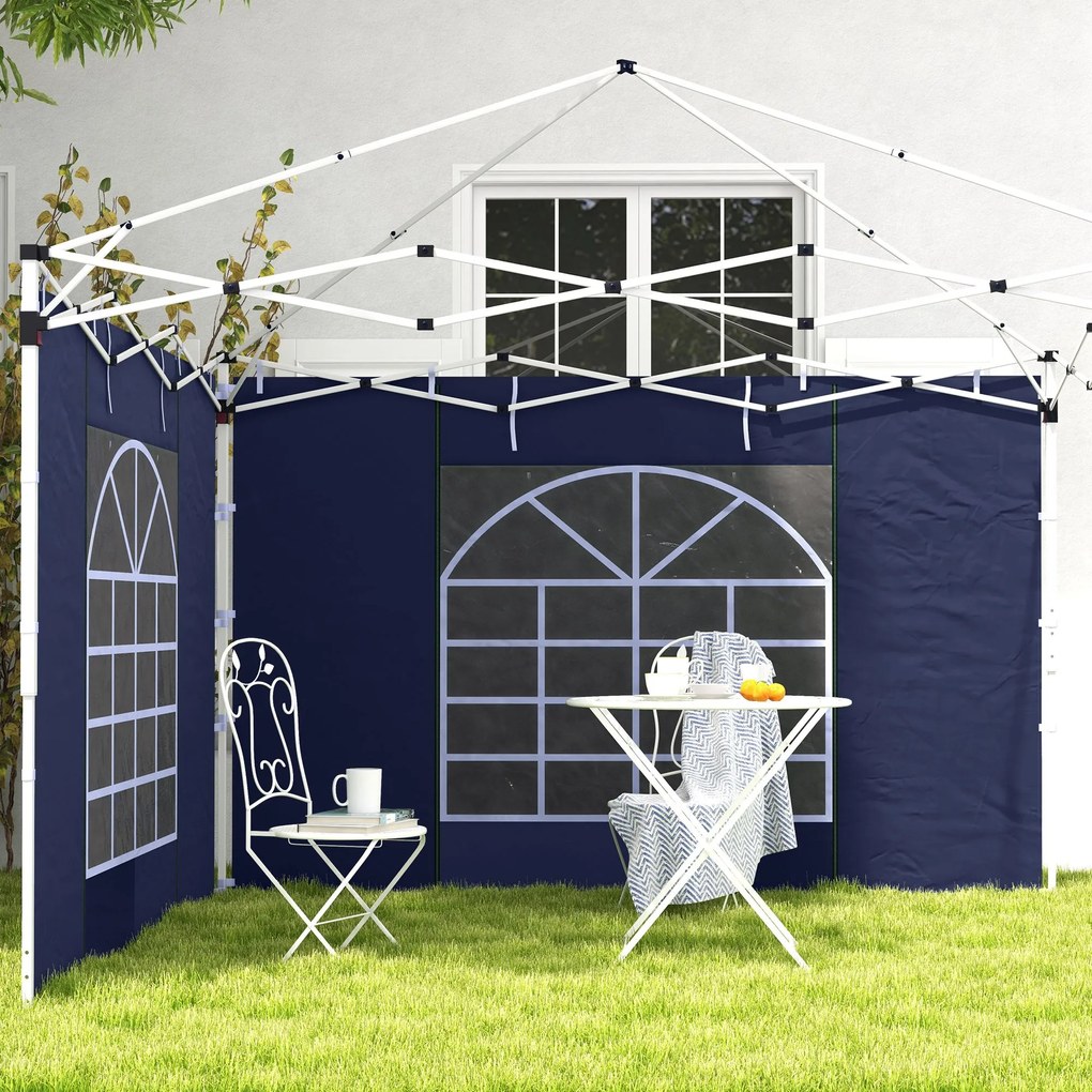 Outsunny Curtine Pavilion, Set de 2, pentru Pavilion de Grădină 3x6m sau 3x3m, cu Ferestre și Uși, Albastru | Aosom Romania