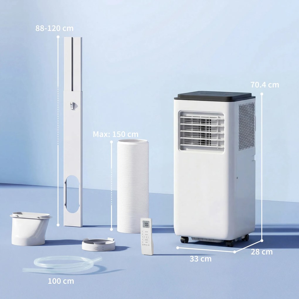 HOMCOM Aparat de aer condiționat mobil 9000BTU 2,6kW 5 în 1 răcire, dezumidificator, ventilator, auto, mod noapte, 2 viteze | Aosom Romania