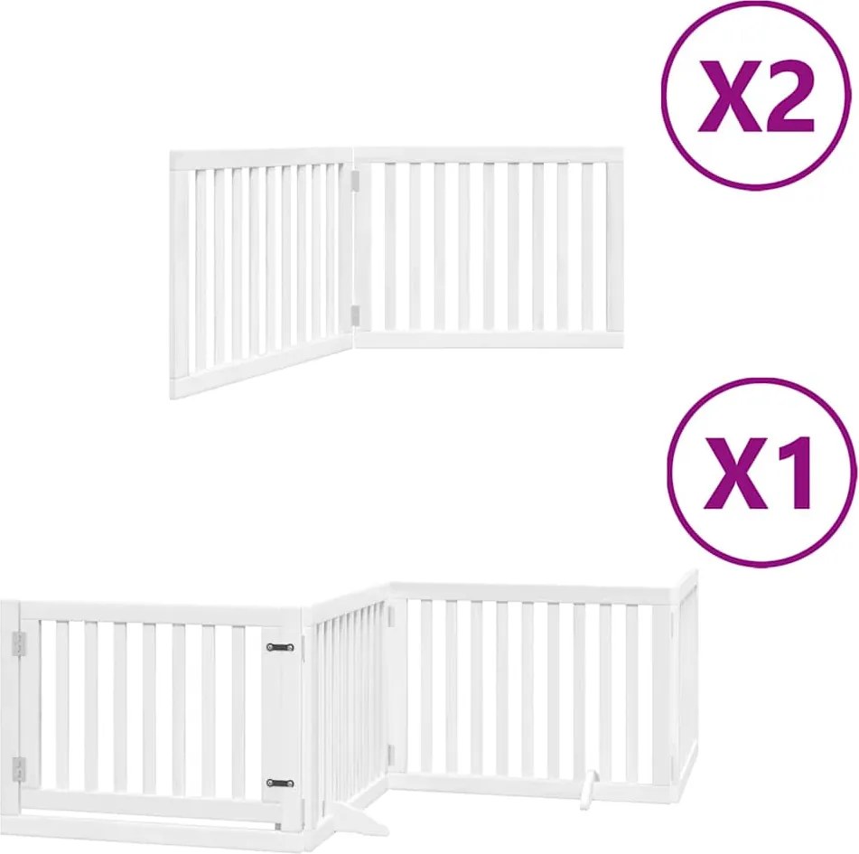 vidaXL Poartă câini pliabilă cu ușă 8 panouri, alb, 640 cm, lemn plop