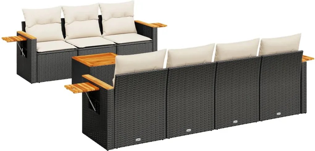 vidaXL Set mobilier de grădină cu perne, 8 piese, negru, poliratan
