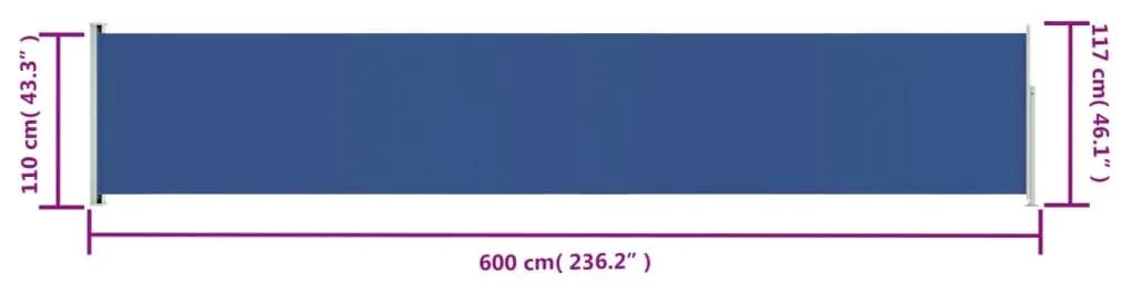 Copertina laterala retractabila de terasa, albastru, 117x600 cm Albastru, 117 x 600 cm