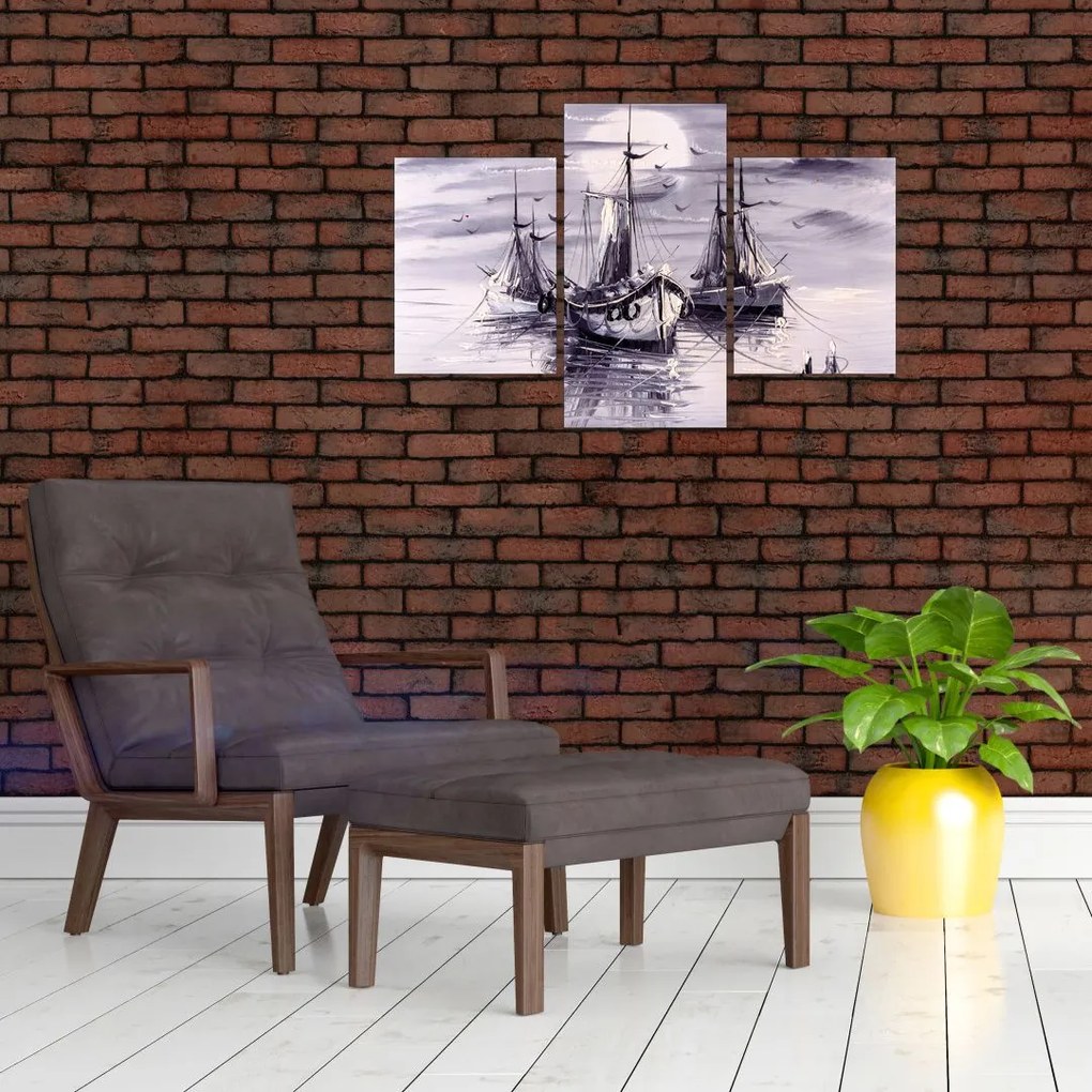 Tablou - Port marin, pictură în ulei (90x60 cm)