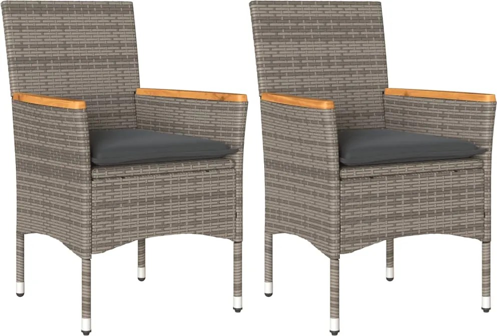 vidaXL Scaune de grădină cu perne, 2 buc., gri, poliratan