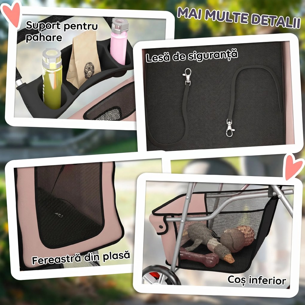 PawHut Carucior Animale Pliabil Cafeniu – 75×45×97 cm, Confort &amp; Mobilitate | Aosom Romania