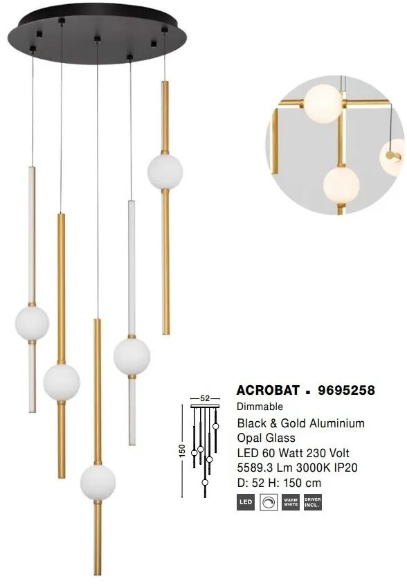 Lustra dimabila cu 5 pendule LED design modern ACROBAT