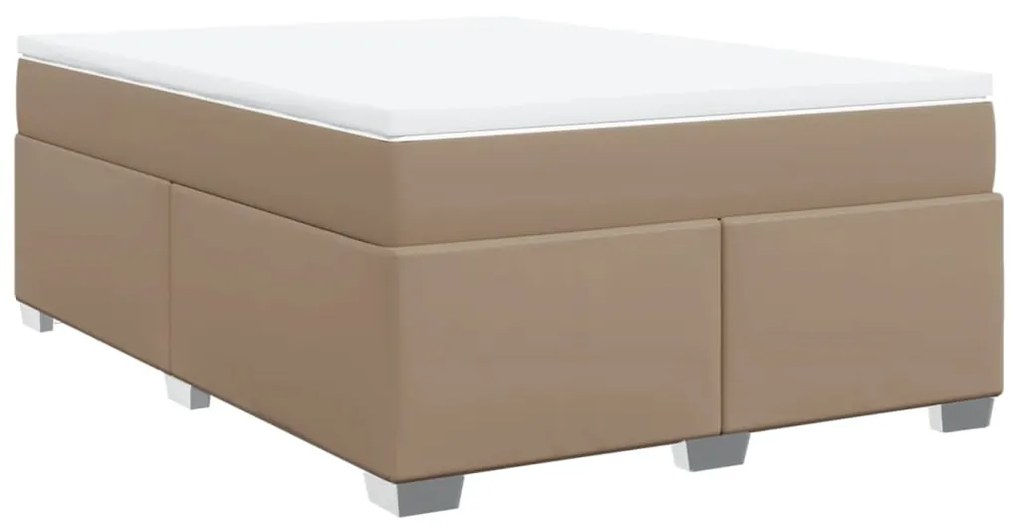 3285216 vidaXL Pat box spring cu saltea, cappuccino, 140x200cm piele ecologică