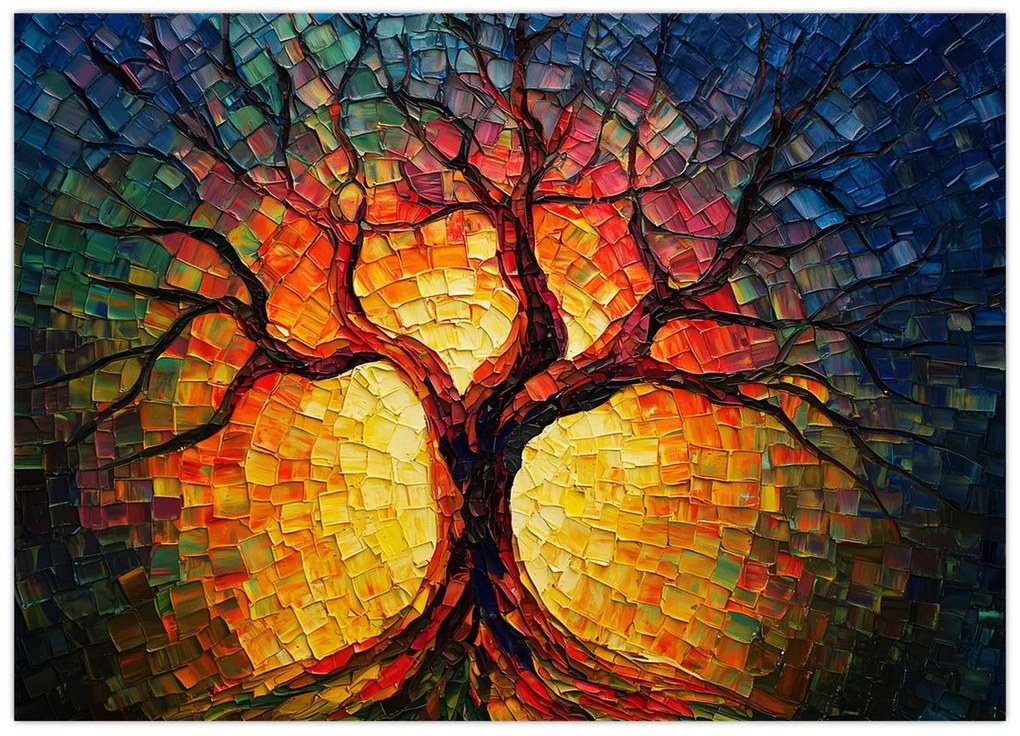 Tablou pe sticlă - Arborele vieții în mozaic (70x50 cm)
