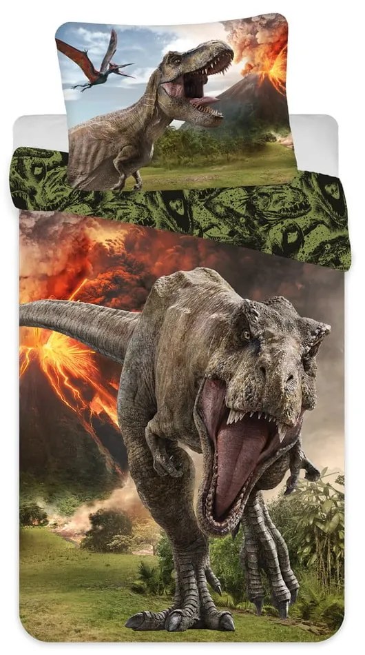 Lenjerie de pat pentru copii din bumbac pentru pat de o persoană 140x200 cm Jurassic World "Volcano" – Jerry Fabrics