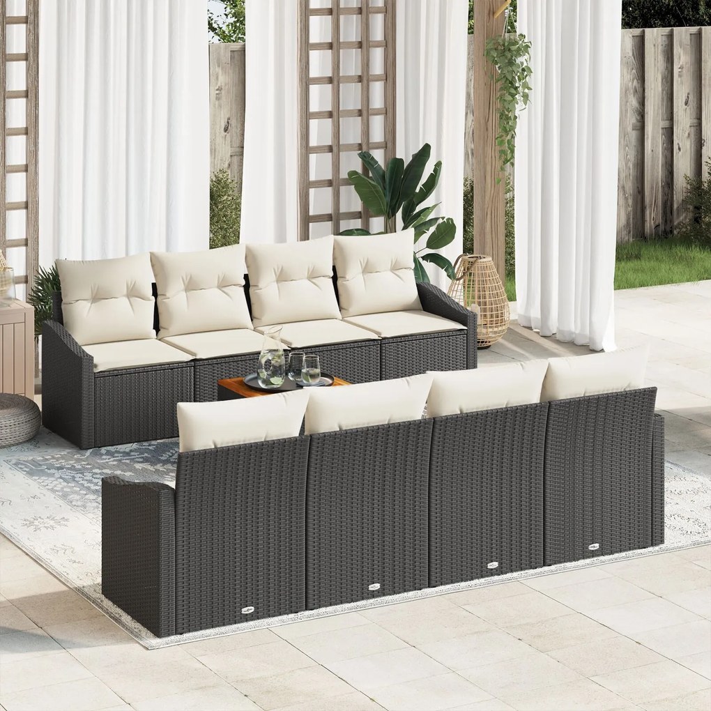 vidaXL Set canapea grădină 7 pcs Negru, alb 55 x 55 x 37 cm Poliratan