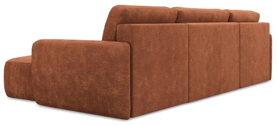 Colțar teracotă extensibil/cu spațiu de depozitare cu tapițerie din chenille (în formă de "U") Lilo – Makamii