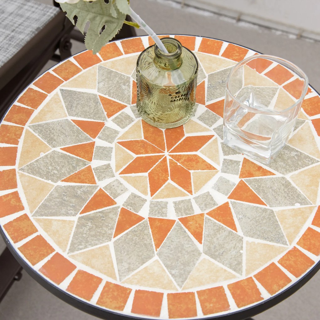 Outsunny Masă Rotundă Laterală Ø35,5cm – Masă de Patio Impermeabilă cu Design Mozaic, Măsuță din Metal pentru Living, Birou, Interior și Exterior – Galben și Gri | Aosom Romania