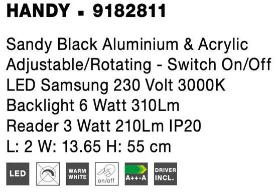 Aplica LED moderna cu reader LED directionabil Handy NVL-9182811
