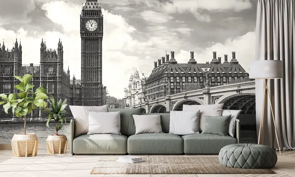 Fototapet Big Ben din Londra în alb-negru
