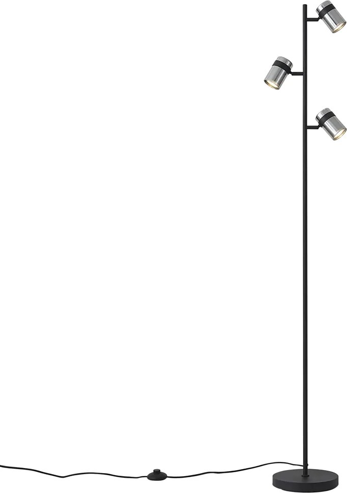 Lampă de podea modernă neagră cu sticlă fumurie cu 3 lumini - Gianni