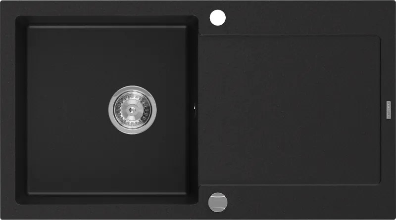 Mexen Leo chiuvetă de granit cu 1 cuvă și scurgător 900 x 500 mm, negru, sifon crom - 6501901010-77