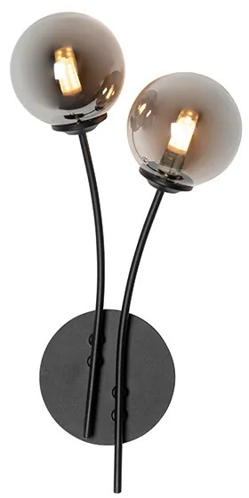 Aplică modernă neagră cu 2 lumini cu sticlă fumurie - Atena