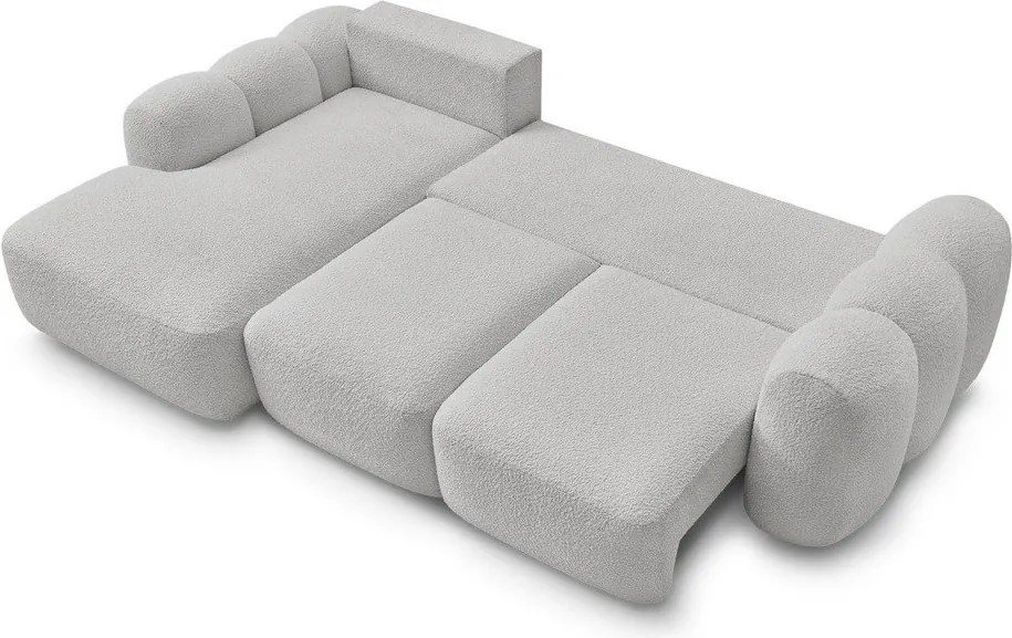 Colțar gri deschis extensibil/cu spațiu de depozitare cu tapițerie din țesătură bouclé (cu colț pe partea stângă/cu șezlong) Montaigne – Bobochic Paris