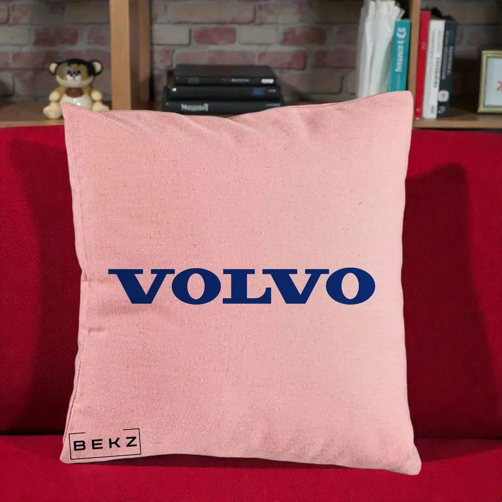 Perna Personalizata cu emblema Volvo, 40x40 cm, Roz, Husa Detasabila, Perna Inclusa, BEKZ®
