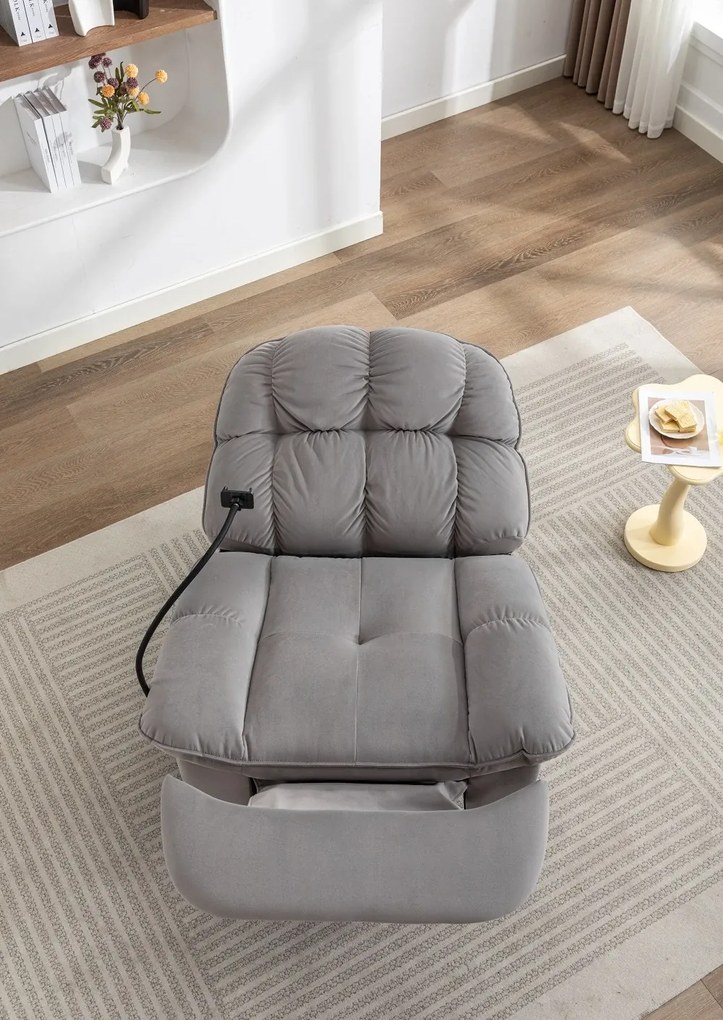 Fotoliu Recliner, suport picioare extensibil, suport telefon, Textil, Gri