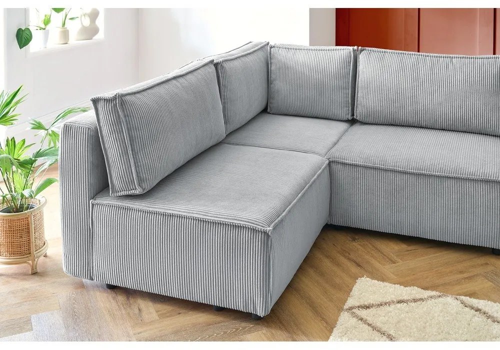 Colțar gri deschis cu tapițerie din catifea reiată (în formă de "U"/cu colț variabil) Nihad modular – Bobochic Paris