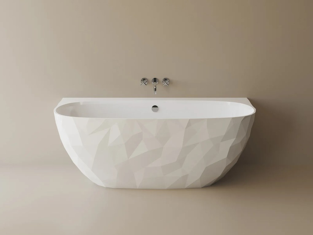 Cada freestanding compozit, 160 x 80 cm, lipita de perete, model 3D, alb lucios mat Foglia Linea