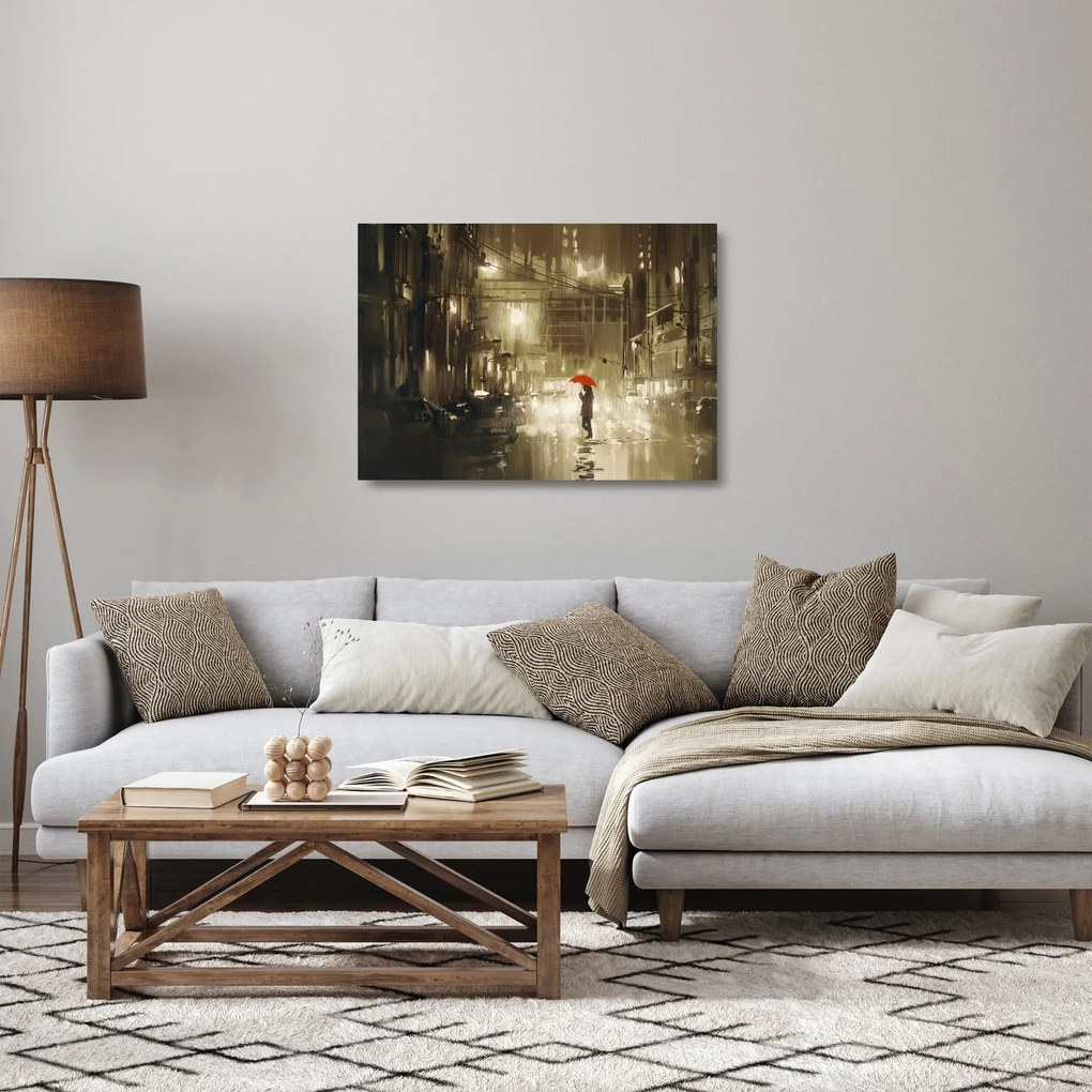 Tablou pe sticlă - Femeie într-o noapte ploioasă (70x50 cm)