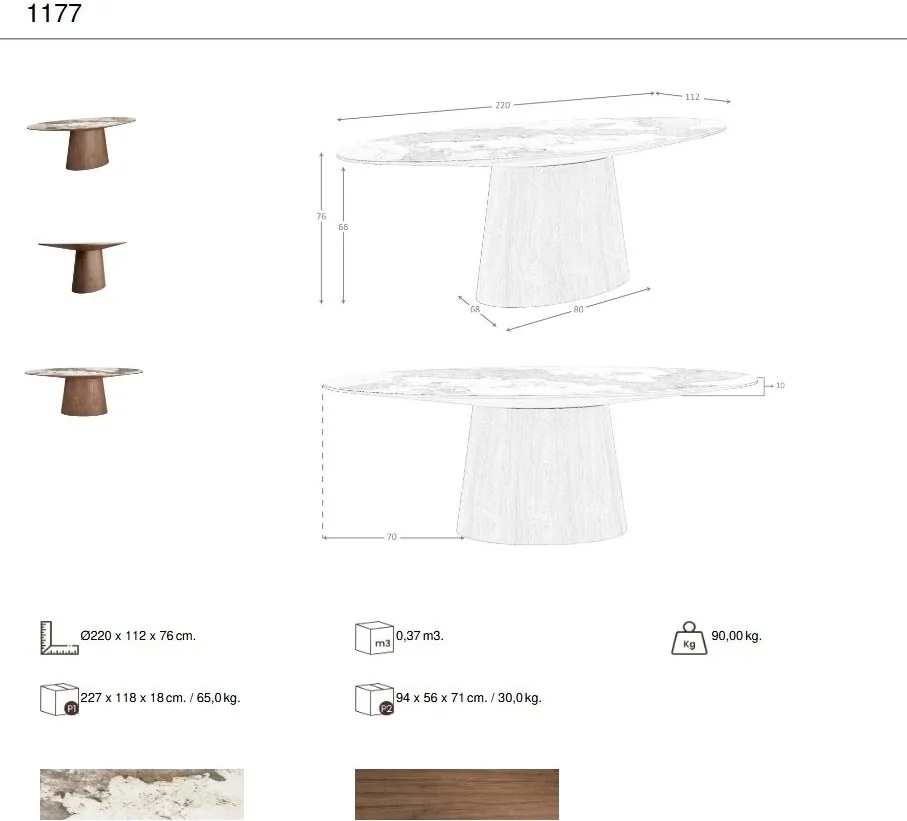 Masa ovala marmura portelanata Walnut 220x112cm