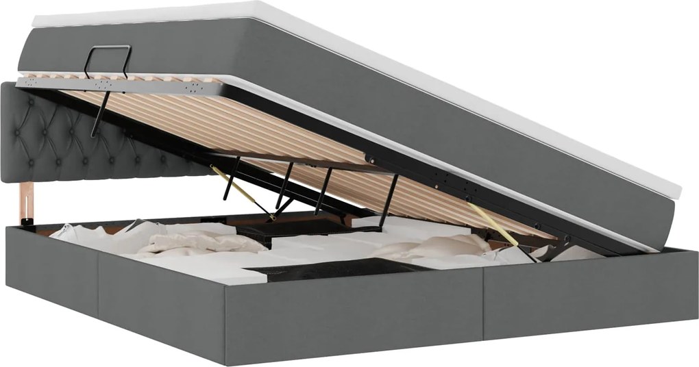 vidaXL Pat cu saltea și spațiu de depozitare Gri închis 160 x 200 cm