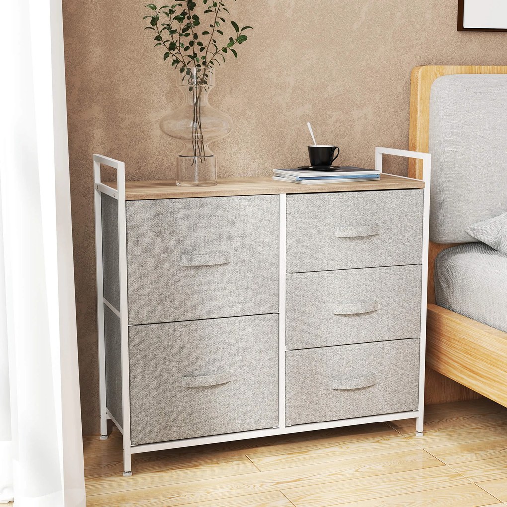 HOMCOM Dulap Organizator Multifuncțional cu 5 Sertare Detașabile, Cadru din Oțel, pentru Casa, 83x29x77cm, Design Modern | Aosom Romania